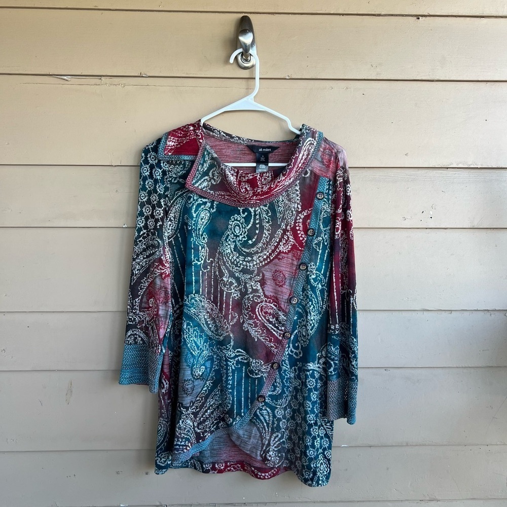 Ali Miles Paisley Long Sleeve Asymmetrical Hem Tunic Top - Size S